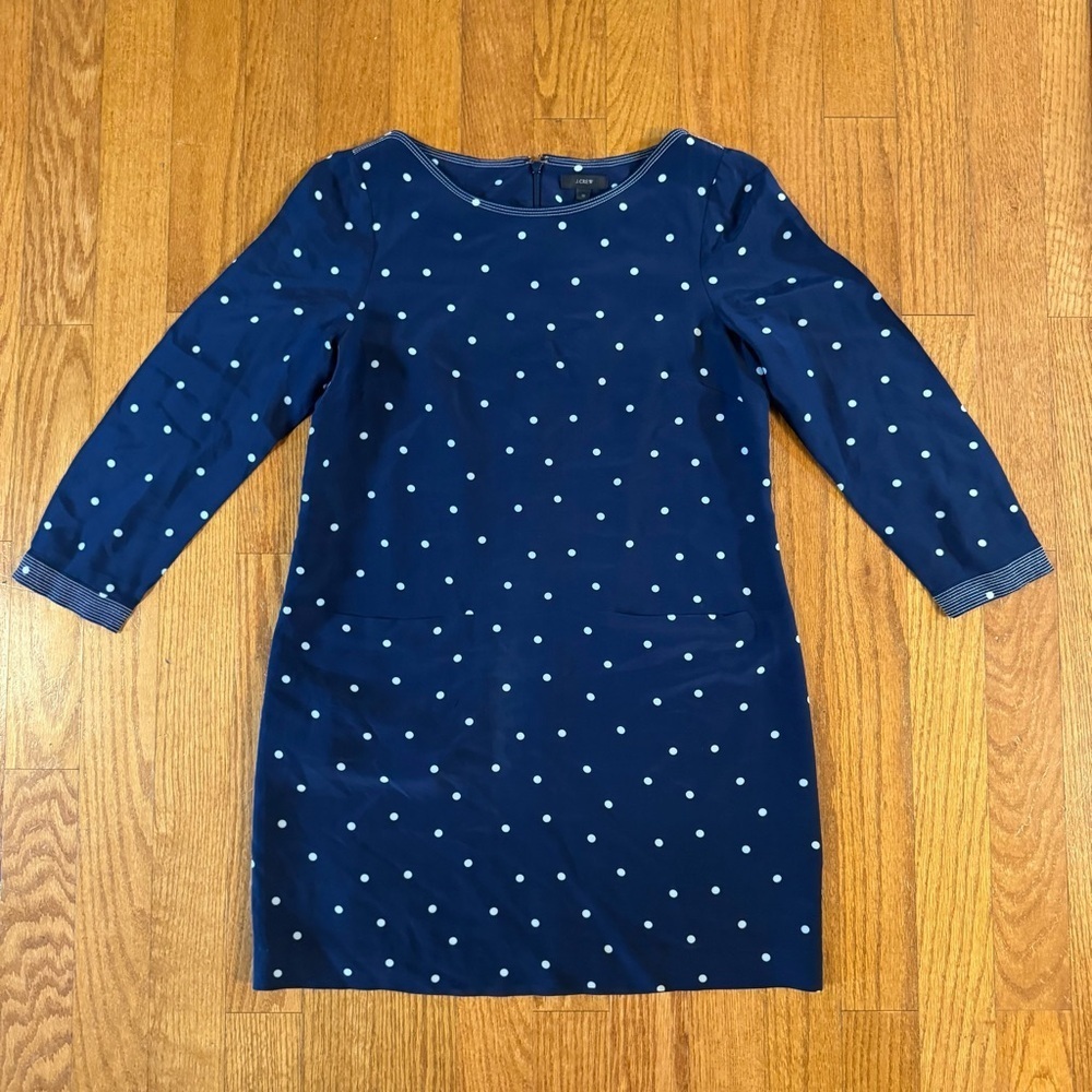 J. Crew Navy Blue White Dots Dress Women’s Size 10